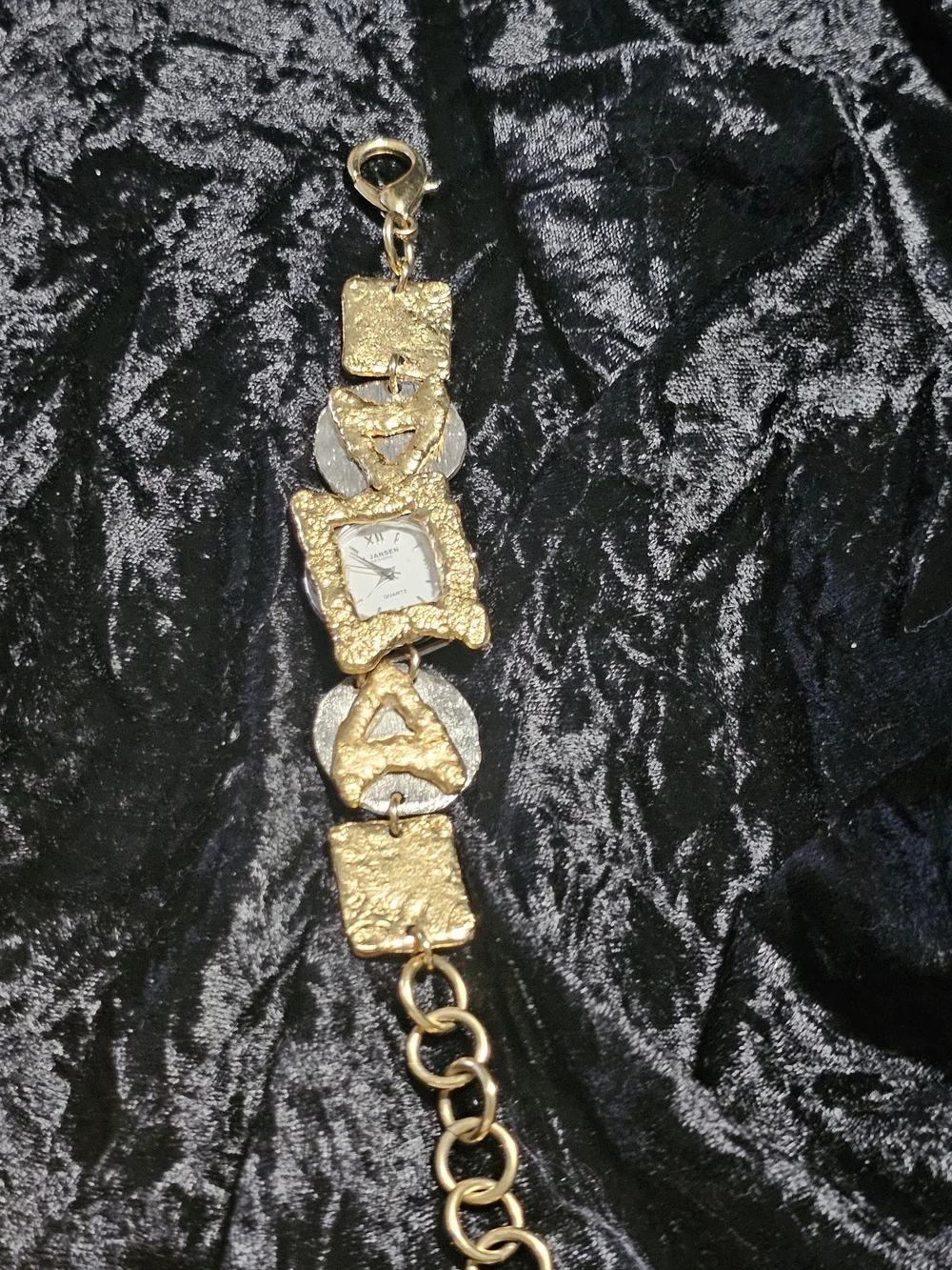 Jensen Gold-Tone Textured Charm Bracelet Watch